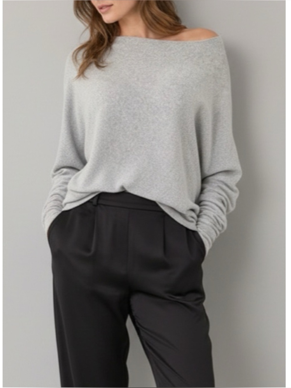 JAKI LONDON Asymmetric Draped Knit Sweater, Light Grey,  S/M